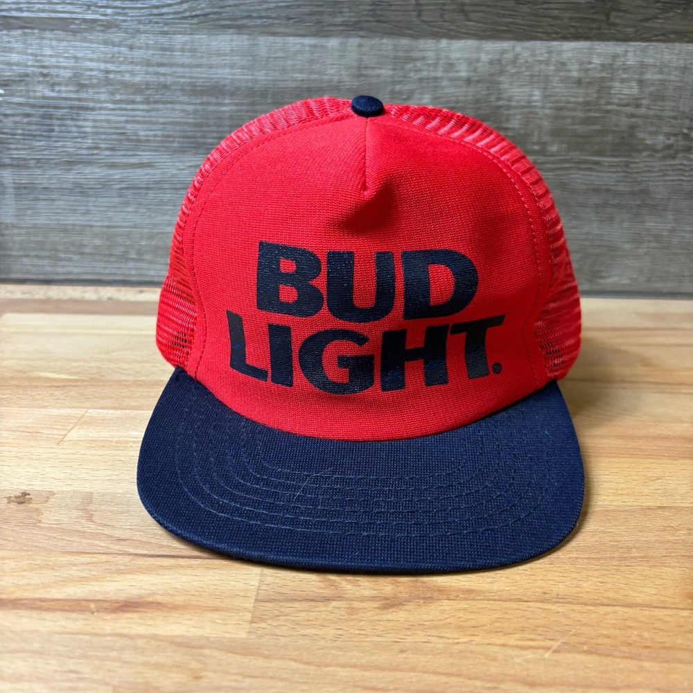 Vintage Bud Light Hat Cap Snapback‎ Red Blue Beer USA Made Foam Trucker